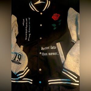 Graphic Striped Trim Varsity Jacket